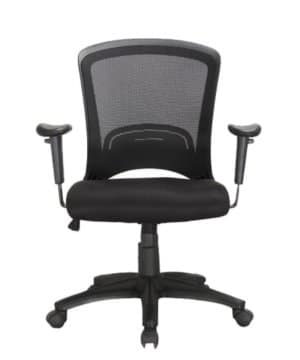 כיסא משרדי דגם אלפא גבי מבית ריהוט משרדי רונן גינת. גב רשת שחור. מושב יצוק ספוגי בטכנולוגיה מתקדמת מרופד בד שחור. ידיות מתכווננות.